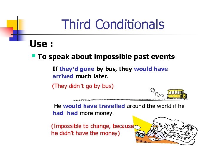 Third Conditionals Use : § To speak about impossible past events If they’d gone