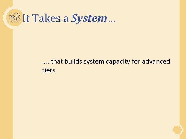 It Takes a System… …. . that builds system capacity for advanced tiers 
