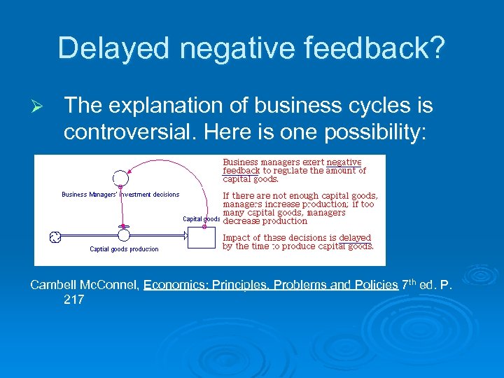 Delayed negative feedback? Ø The explanation of business cycles is controversial. Here is one