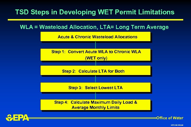 TSD Steps in Developing WET Permit Limitations WLA = Wasteload Allocation, LTA= Long Term