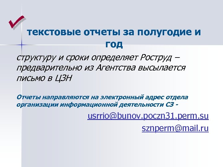 текстовые отчеты за полугодие и год структуру и сроки определяет Роструд – предварительно из