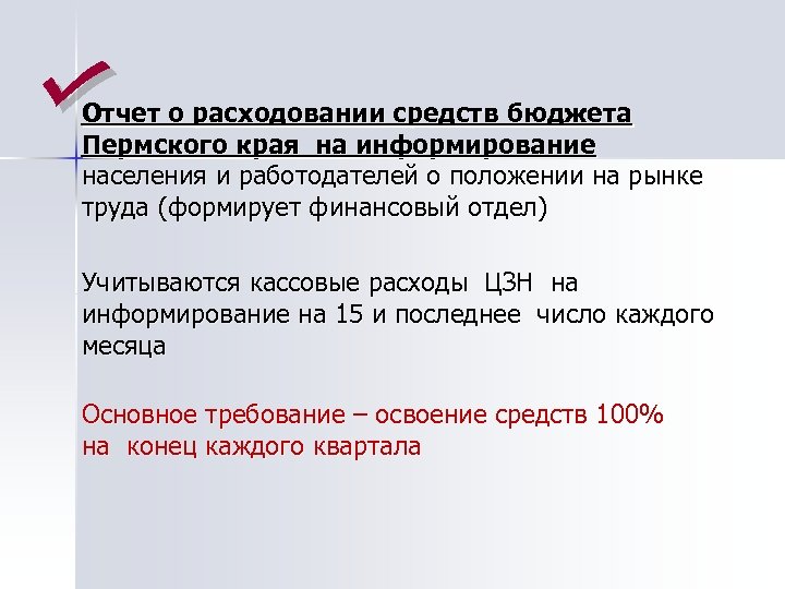 Отчет о расходовании средств бюджета Пермского края на информирование населения и работодателей о положении