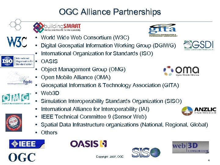 OGC Alliance Partnerships • • • • OGC World Wide Web Consortium (W 3