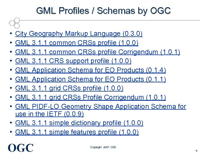 GML Profiles / Schemas by OGC • • • City Geography Markup Language (0.