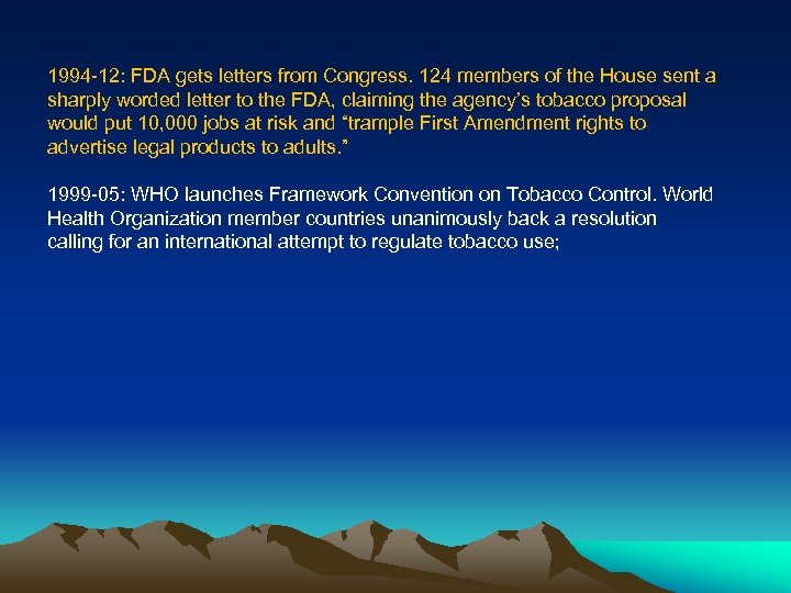 1994 -12: FDA gets letters from Congress. 124 members of the House sent a