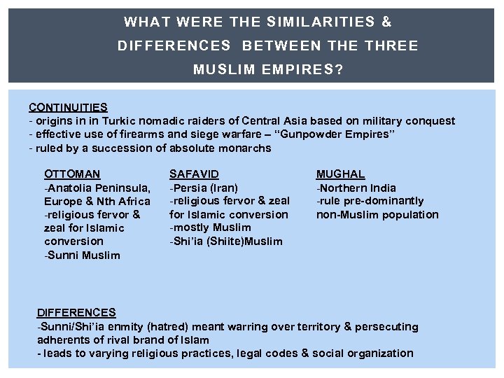 W HAT WERE T HE SIMILARITIES & DIF FERENCES BETWEEN THE THREE MUSLIM E