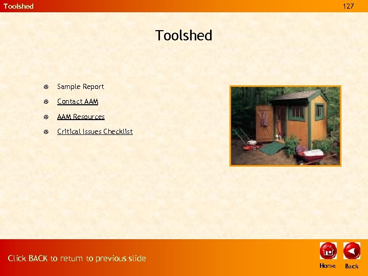 Toolshed 127 Toolshed { Sample Report { Contact AAM { AAM Resources { Critical
