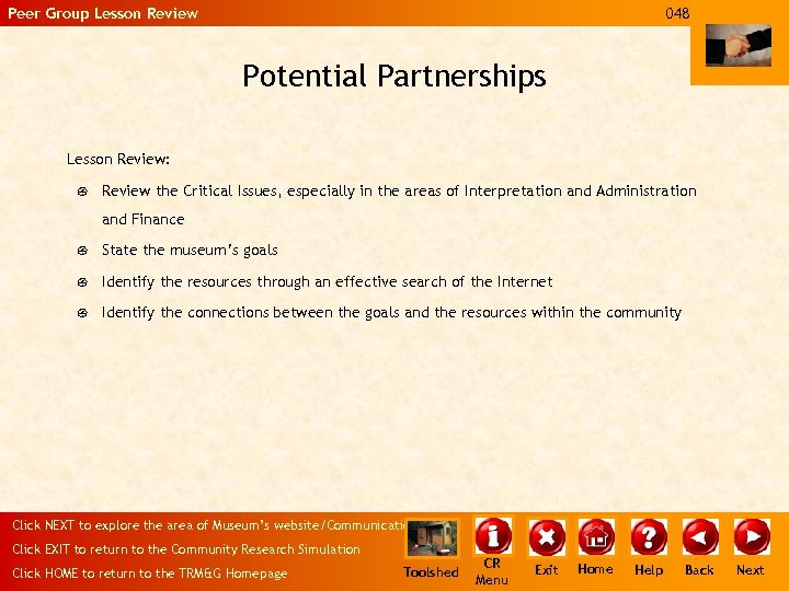 Peer Group Lesson Review 048 Potential Partnerships Lesson Review: { Review the Critical Issues,