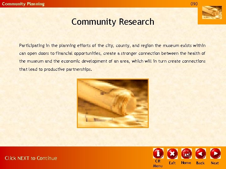 Community Planning 090 Community Research Participating in the planning efforts of the city, county,