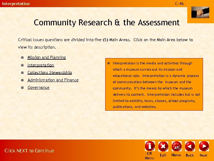 Interpretation C-46 Community Research & the Assessment Critical Issues questions are divided into five