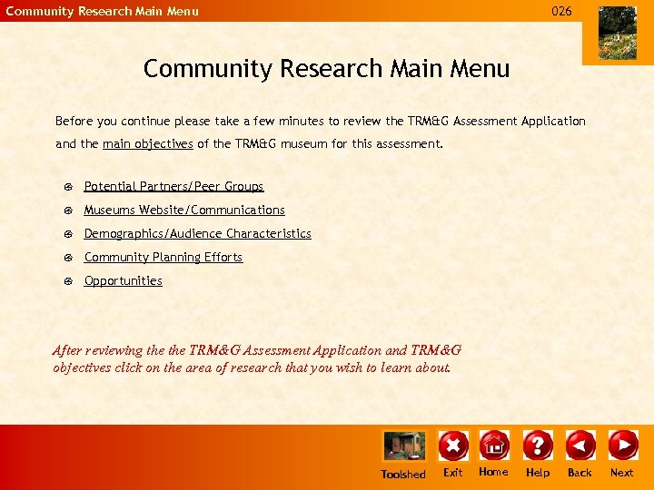Community Research Main Menu 026 Community Research Main Menu Before you continue please take