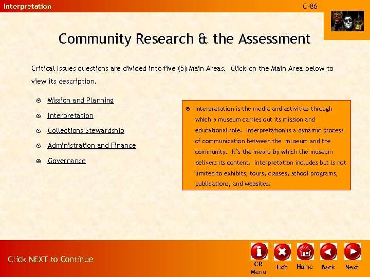 Interpretation C-86 Community Research & the Assessment Critical Issues questions are divided into five