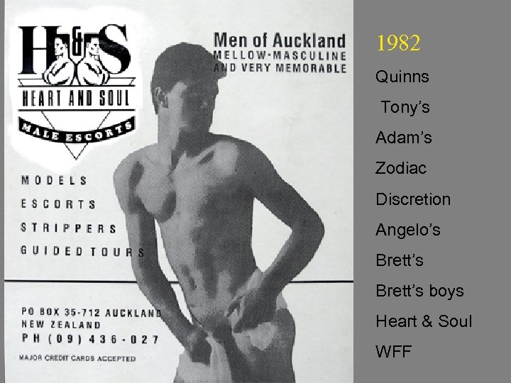 1982 Quinns Tony’s Adam’s Zodiac Discretion Angelo’s Brett’s boys Heart & Soul WFF 