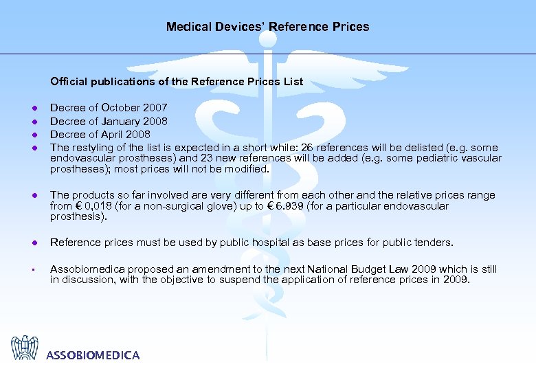 Medical Devices’ Reference Prices Official publications of the Reference Prices List l l Decree