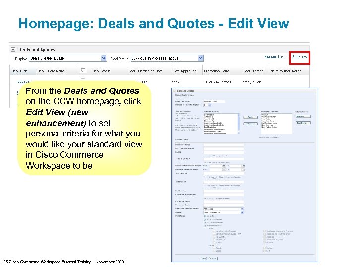 Homepage: Deals and Quotes - Edit View From the Deals and Quotes on the