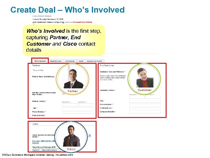 Create Deal – Who’s Involved is the first step, capturing Partner, End Customer and