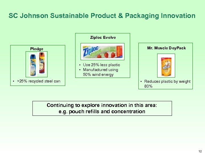 SC Johnson Sustainable Product & Packaging Innovation Ziploc Evolve Mr. Muscle Doy. Pack Pledge