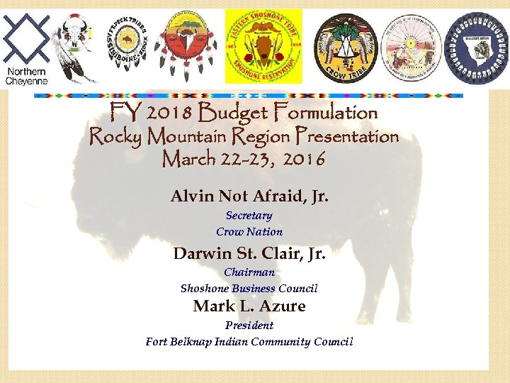 FY 2018 Budget Formulation Rocky Mountain Region Presentation March 22 -23, 2016 Alvin Not