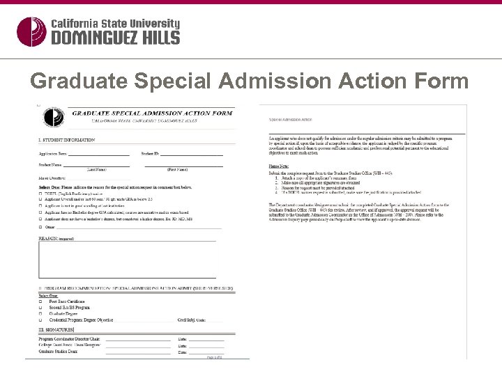 Graduate Special Admission Action Form 