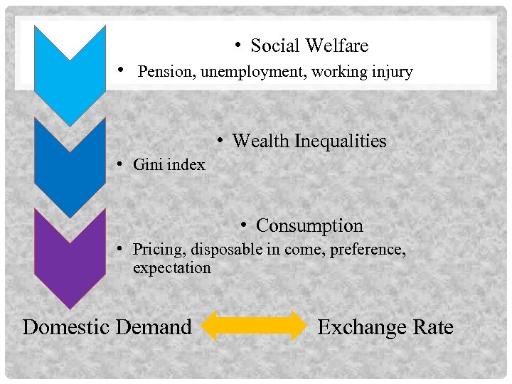  • Social Welfare • Pension, unemployment, working injury • Wealth Inequalities • Gini