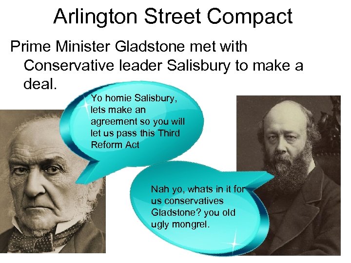 Arlington Street Compact Prime Minister Gladstone met with Conservative leader Salisbury to make a