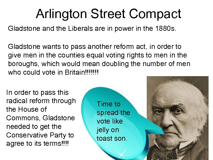 Arlington Street Compact Gladstone and the Liberals are in power in the 1880 s.