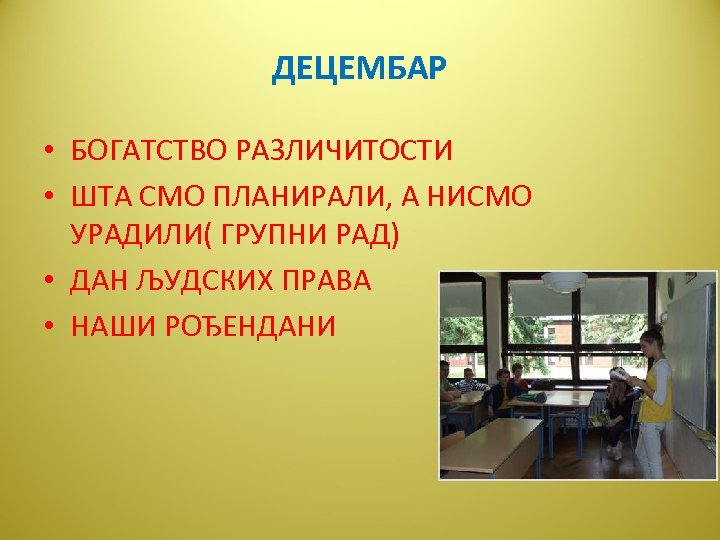 ДЕЦЕМБАР • БОГАТСТВО РАЗЛИЧИТОСТИ • ШТА СМО ПЛАНИРАЛИ, А НИСМО УРАДИЛИ( ГРУПНИ РАД) •