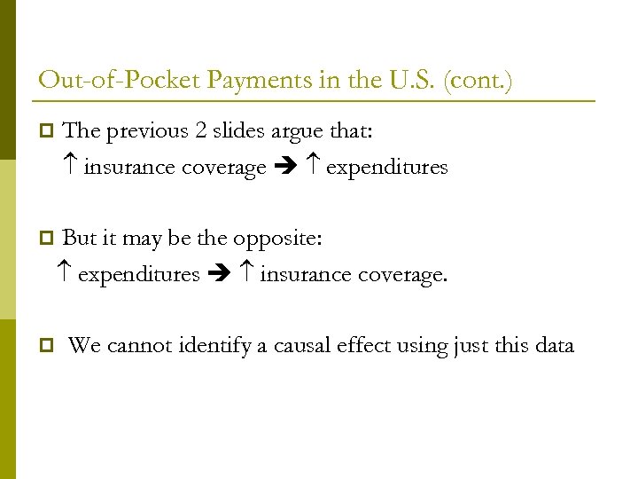 Out-of-Pocket Payments in the U. S. (cont. ) p The previous 2 slides argue