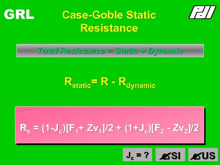 GRL Case-Goble Static Resistance Total Resistance = Static + Dynamic Rstatic= R - Rdynamic