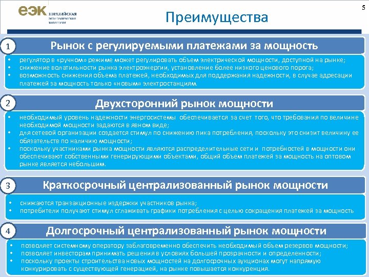Преимущества 1 Рынок с регулируемыми платежами за мощность • • • регулятор в «ручном»
