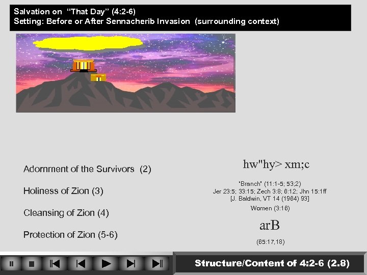 Salvation on “That Day” (4: 2 -6) Setting: Before or After Sennacherib Invasion (surrounding