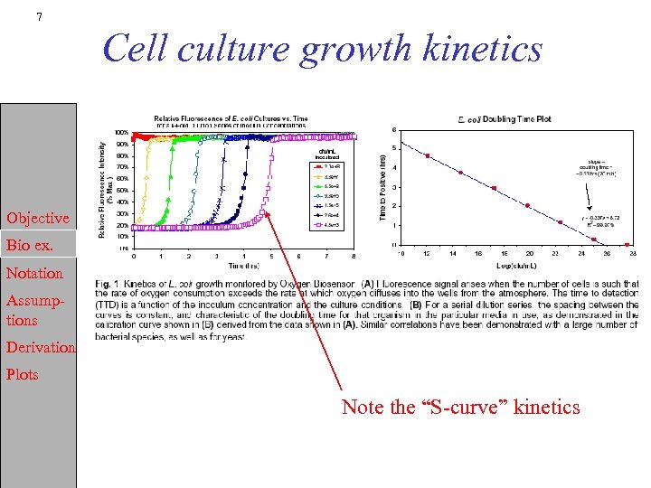 7 Cell culture growth kinetics Objective Bio ex. Notation Assumptions Derivation Plots Note the