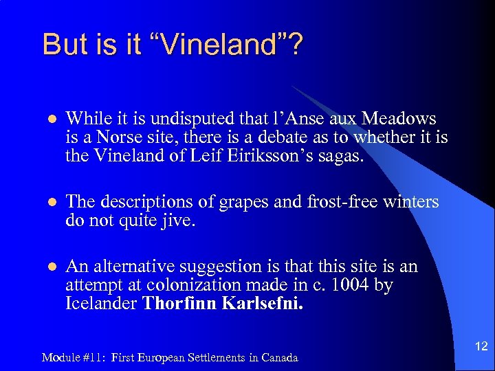 But is it “Vineland”? l While it is undisputed that l’Anse aux Meadows is