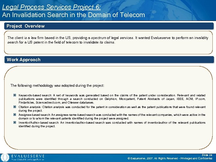 Legal Process Services Project 6: An Invalidation Search in the Domain of Telecom Project