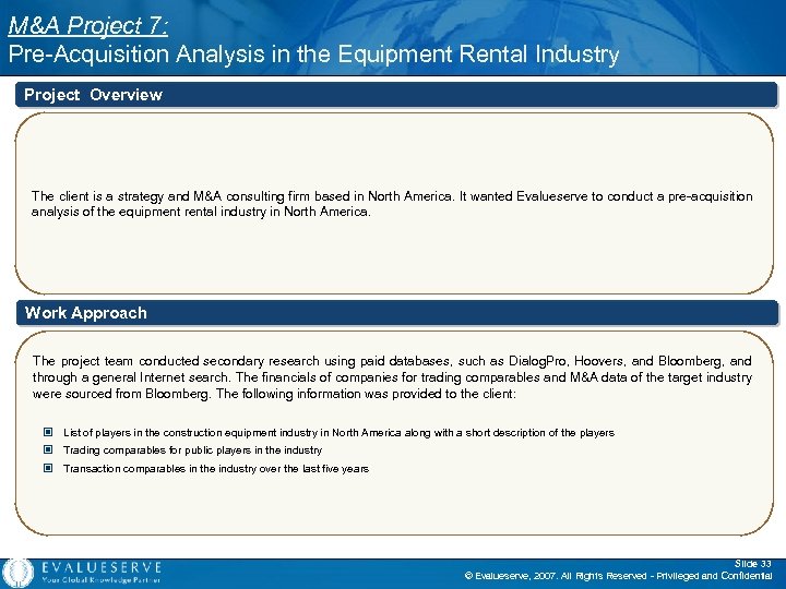 M&A Project 7: Pre-Acquisition Analysis in the Equipment Rental Industry Project Overview The client