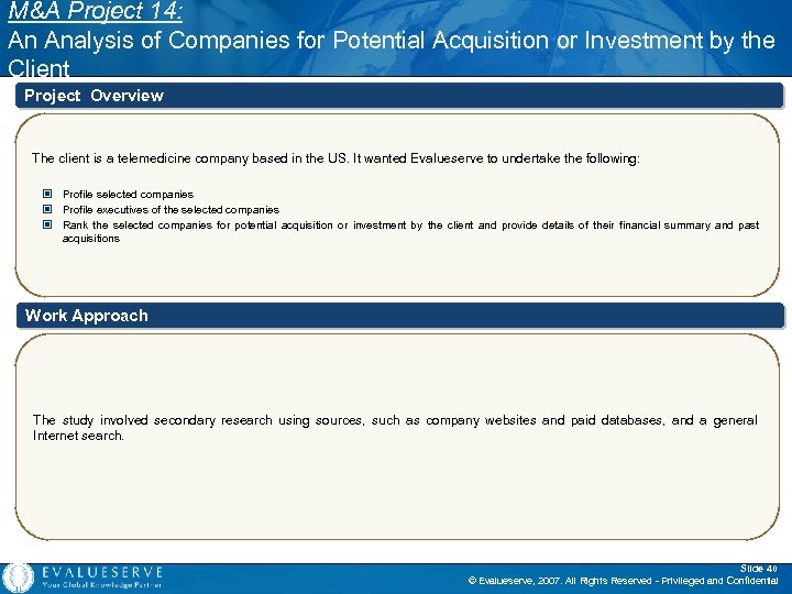 M&A Project 14: An Analysis of Companies for Potential Acquisition or Investment by the