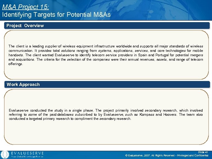 M&A Project 15: Identifying Targets for Potential M&As Project Overview The client is a