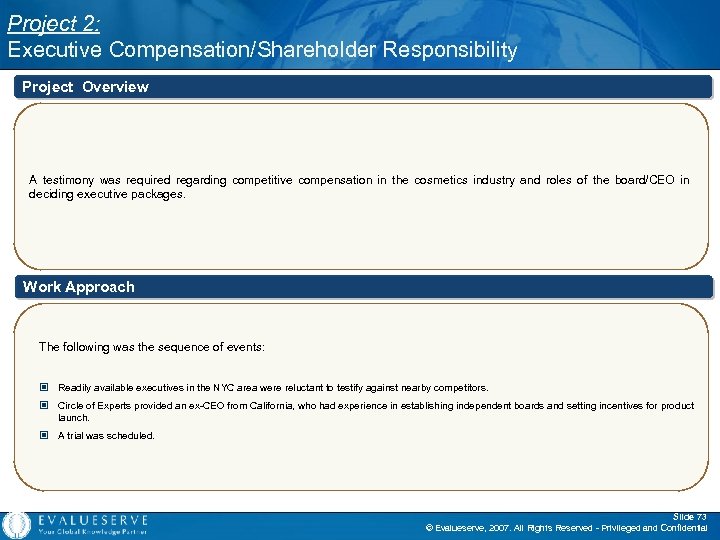 Project 2: Executive Compensation/Shareholder Responsibility Project Overview A testimony was required regarding competitive compensation