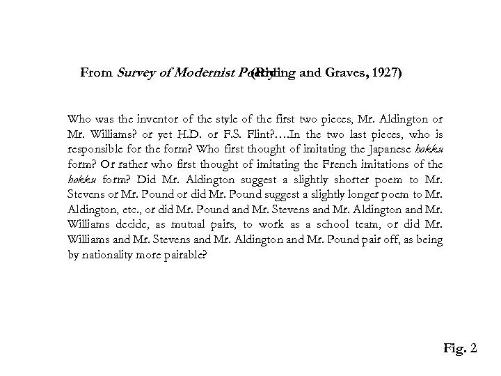 From Survey of Modernist Poetry (Riding and Graves, 1927) Who was the inventor of