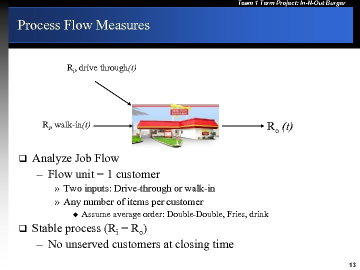 Team 1 Term Project: In-N-Out Burger Process Flow Measures Ri, drive through(t) Ri, walk-in(t)