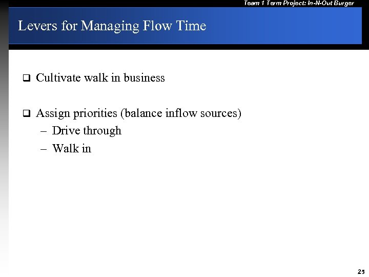 Team 1 Term Project: In-N-Out Burger Levers for Managing Flow Time q Cultivate walk