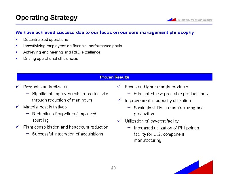 Operating Strategy We have achieved success due to our focus on our core management