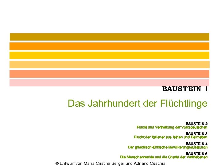 BAUSTEIN 1 Das Jahrhundert der Flüchtlinge BAUSTEIN 2 Flucht und Vertreibung der Volksdeutschen BAUSTEIN