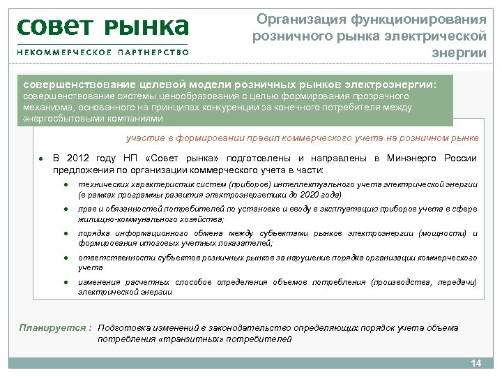 Организация функционирования розничного рынка электрической энергии совершенствование целевой модели розничных рынков электроэнергии: совершенствование системы