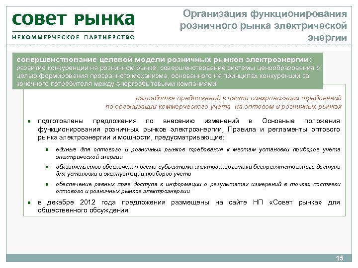 Организация функционирования розничного рынка электрической энергии совершенствование целевой модели розничных рынков электроэнергии: развитие конкуренции