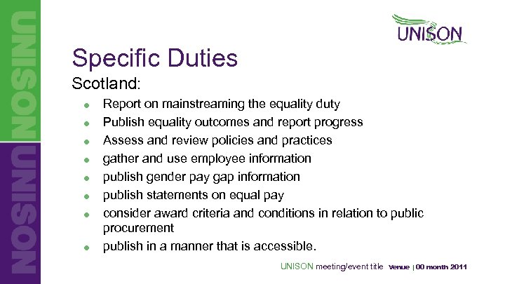 Specific Duties Scotland: = = = = Report on mainstreaming the equality duty Publish