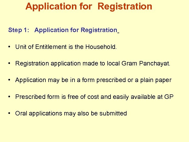 Application for Registration Step 1: Application for Registration • Unit of Entitlement is the