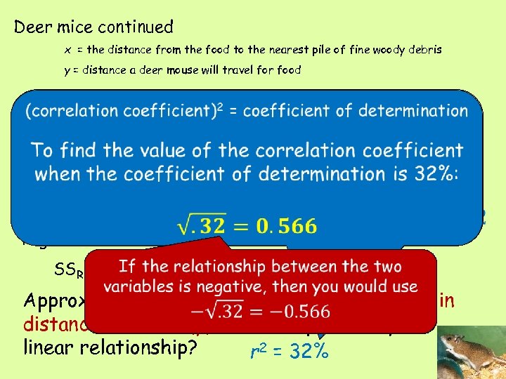 Deer mice continued x = the distance from the food to the nearest pile