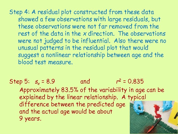 Step 4: A residual plot constructed from these data showed a few observations with