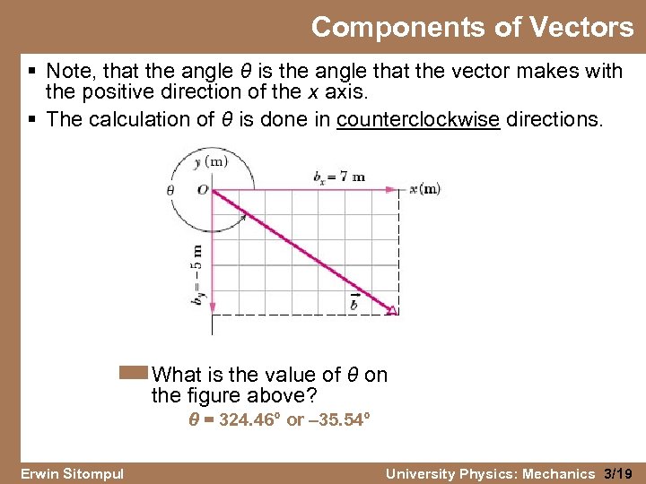 Components of Vectors § Note, that the angle θ is the angle that the